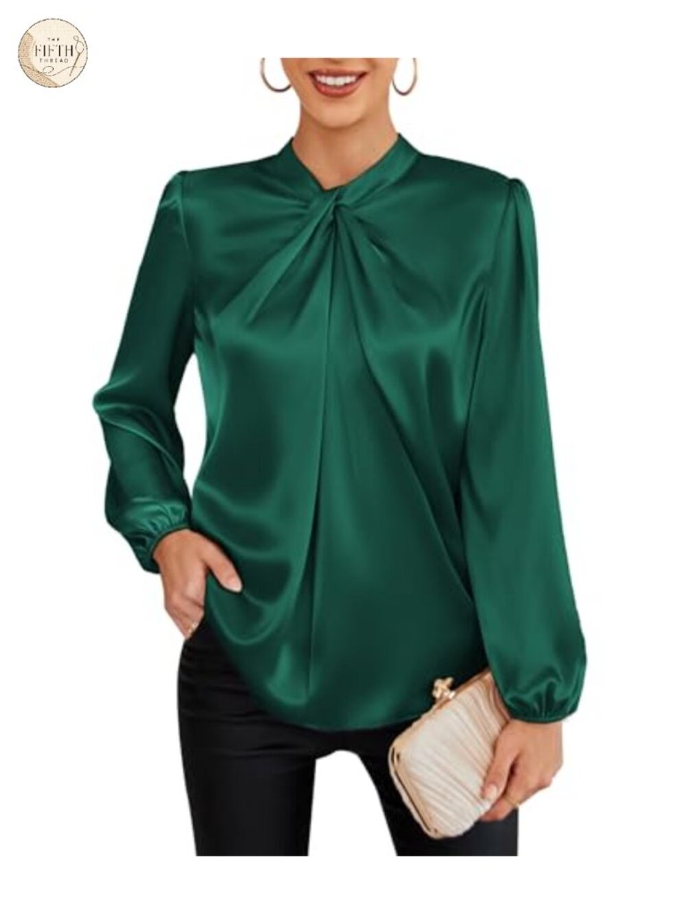 Satin Long Sleeve Blouse Mock Neck Pullover Business Casual